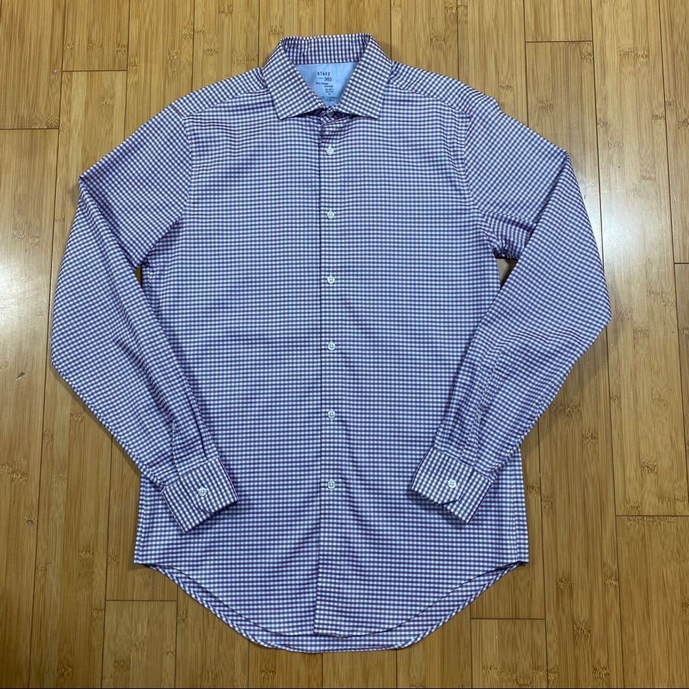 Men's Medium Dress Shirt - Light Red, Light Blue, White Plaid - Staff 365